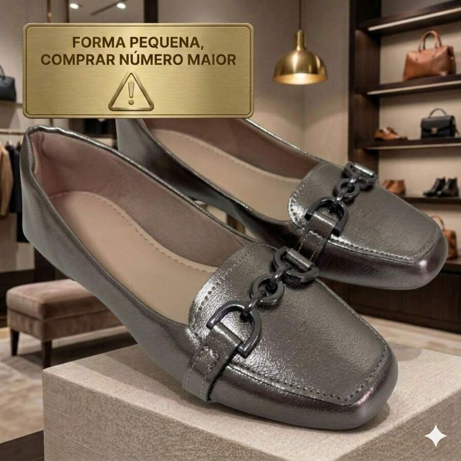 Women's Comfortable Square Toe Loafer With Elegant Embellishment - Premium Line - Dark Grey - View 1