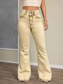 Elastic Bell Bottom Jeans, Butt Lifting And Tummy Control - 薑色 - 查看 2