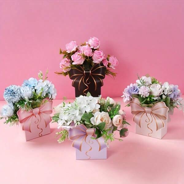 12pcs Bowknot Flower Box Gift Boxes, Bowknot Design Paper Flower Box Party Gift Box Centerpiece Decoration, Suitable For Christmas, Tea Party, Wedding, Baby Shower And Birthday Party Table Decor