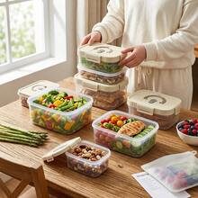 Multi-Functional Transparent Plastic Compartment Food Storage Box, Refrigerator Multi Grids Sealed Fresh-Keeping Box With Cover, Large Capacity Reusable Vegetables FruitsIngredient Container, Microwave Heatable, Kitchen Food Storage And Organization - Multicolor - View 2