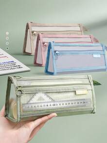 tonxiyuemu Transparent Mesh Pencil Case, Student Stationery Bag, Minimalist Design, High Aesthetic, Portable And Convenient For Storing Stationery. Perfect For Use During Back To School Season At School. - Single Piece - View 2