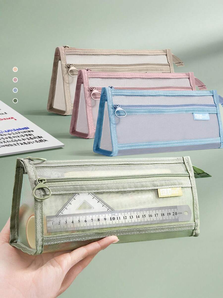 tonxiyuemu Transparent Mesh Pencil Case, Student Stationery Bag, Minimalist Design, High Aesthetic, Portable And Convenient For Storing Stationery. Perfect For Use During Back To School Season At School.