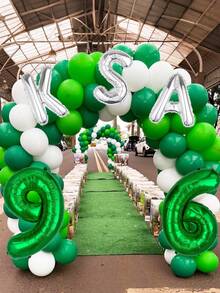 25pcs/Set Juego de Globos del Día Nacional de Arabia Saudita, Incluye Globos de Número Verde de 32 Pulgadas, Globos de Letra Plateada de 16 Pulgadas, Globos de Látex Verde y Blanco, Adecuado para Fiesta del Día Nacional de Arabia Saudita el 23 de Septiembre, Decoración de Fiesta Festiva, Celebración del 96 Aniversario - Multicolor - Ver 8