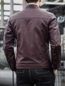 Men's Leather Jacket Thermal Lined Thickened Winter - Burgundy - View 5