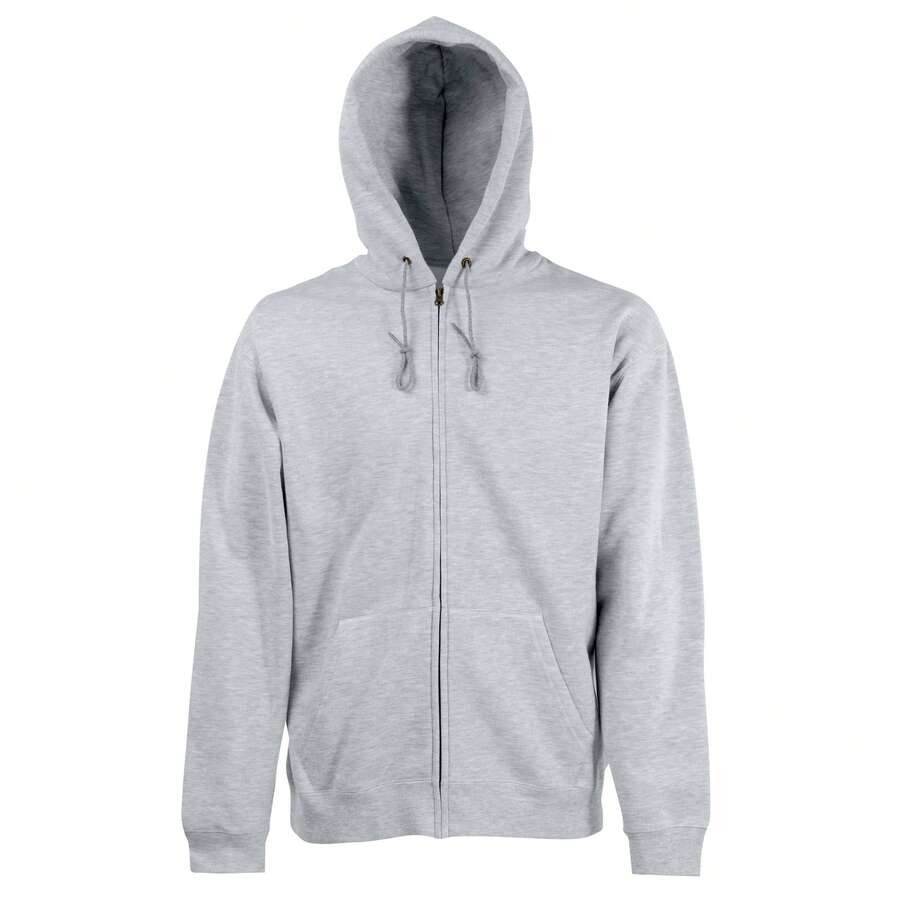 Fruit Of The Loom Mens Hooded Zip Sweatshirt Front Pouch Pockets 5szs - Heather Grey - View 1