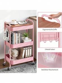 Three-Tier Hollow Storage Trolley Equipped With Universal Casters And Curved Easy-To-Push Handles; Available In Multiple Colors For Flexible Storage In Kitchens, Bathrooms And Living Rooms. - Multicolor - View 9