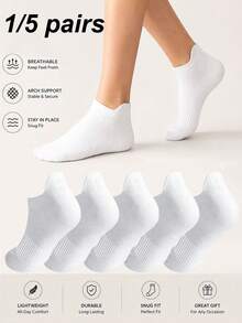 1/5 pares de calcetines tobilleros blancos unisex, calcetines deportivos absorbentes de sudor y transpirables, adecuados para correr, caminar, fitness y uso diario, estilo universitario, todas las estaciones - Blanco - Ver 1