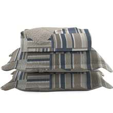 3-Piece Set: Double-Sided Queen Bedspread, Patchwork Quilt, Ultra Patch - Manhattan - View 3