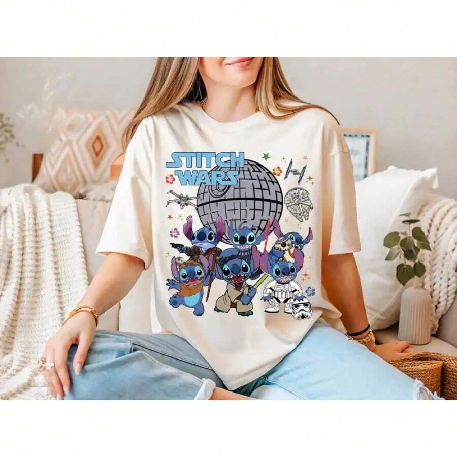 Funny Cartoon Anime Galaxy's Edge Sweater Disney T-Shirt Mandalorian Shirt Stitch Tee - 白色 - 查看 1