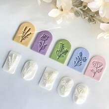 5pcs/Set Spring/Summer Series Leaf And Daisy Shaped Stamp Molds, Polymer Clay Mold Set, DIY Jewelry Pendant Tool Set For Clay Art - White - View 6