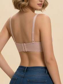 Women Thin Cup AB Cup Small Chest Push Up Bra, Prevent Sagging, Smooth Lace Bra Sexy Bralette, Lingerie - Pink - View 5