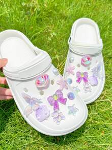 18 piezas de accesorios de concha de estrella de mar morada, lazo morado DIY para decoración de zapatos, adecuado para sandalias perforadas, elegante & de moda, regalo para la novia - Morado - Ver 5