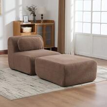 Modular Compression Sofa In Chenille Fabric, Filled With 30D High-Resilience Foam. Easy To Move And Featuring A Non-Slip Base, It Is Ideal For Living Rooms And Other Spaces. Ivory Color. - 駝色 - 查看 3