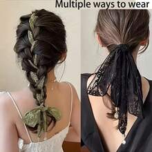Light Luxury Pendant Lace Ethereal Braided Hair Ribbon Green Headband Stylish Hair Accessory Elegant Hair Tie Hollow Exquisite Flower - Multicolor - View 2