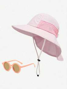 1 Set Baby Sun Protection Hat With Fashion Glasses, Breathable Quick-Dry Beach Daily Sun Hat - Bucket Hat + Glasses - View 19
