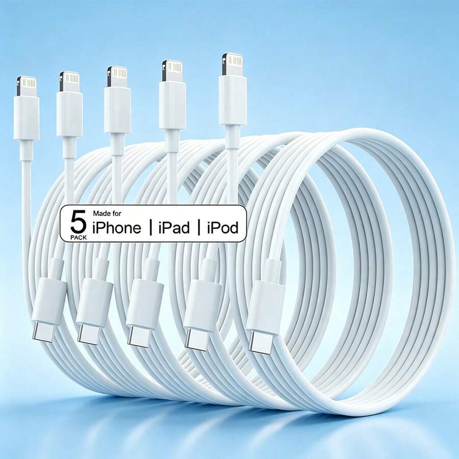 1/3/5入組 Apple 快充線 3.3英呎/100公分長 USB-C轉Apple Lightning充電線 高效數據傳輸線，相容 iPhone 14 13 12 系列 便攜式充電線 - 白色 - 查看 1