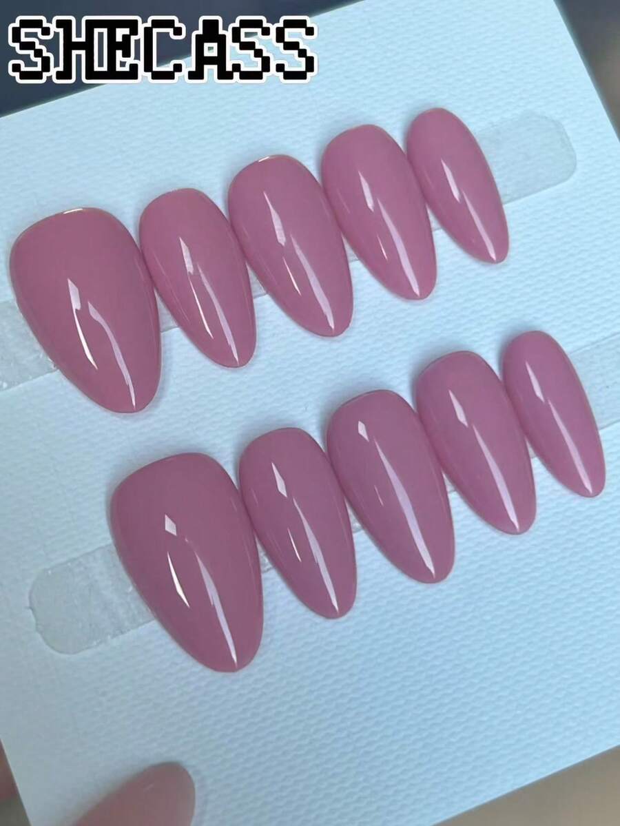 Shecass High-Quality Nude Cat Eye Almond-Shaped Press-On Nails, Solid Milk White Shiny Magnetic Cat Eye False Nails, Minimalist Elegant Natural Reusable Manicure Set, Suitable For Daily Work, Dates, Halloween, Brides, Short Nails, Summer Music Festivals, Back To School Season - Multicolor - View 1