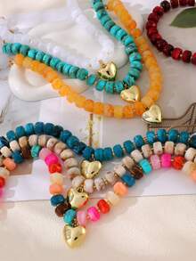 1pc Bohemian Vintage Y2K Creative Fashion Elegant Exquisite Gorgeous Minimalist Luxury Dopamine Color High Quality Resin Beaded Heart Pendant Necklace For Women Sisters Couples Prom/Graduation Jewelry Gift, Suitable For Valentine's Day Daily Date Party Holiday Gift Summer Beach Vacation Wear, Colorful Jewelry (Bead Color Random) - Multicolor - View 4