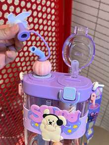 Dual-Drinking Cup Children's Water Bottle, Cute Large Capacity Divided Straw Cup For Boys And Girls Elementary Students Outdoor Drinking - Purple - View 3