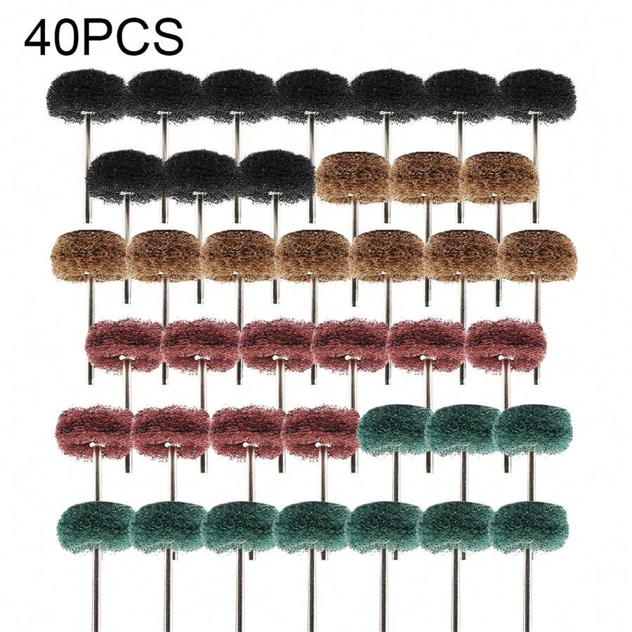40pcs Mini Drill Abrasive Brush Nylon Buffing Polishing Wheel Sanding Head 3mm Shank Buffs Rotating Tool Accessories - Multicolor - View 1