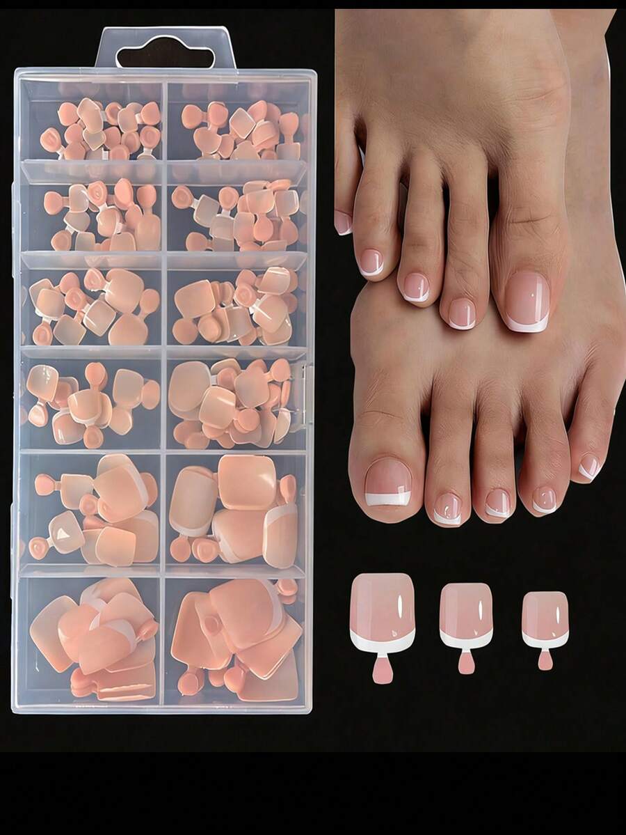 Skin Color Toe Nail Tips,French Press On Toenails For Women,120Pcs Press On Nails,Square Toe Nail Press Ons Toe Nails,12 Size French Nude Wearable Full Cover Fake Toenails,False Nails Gel Toe Nails - Multicolor - View 1