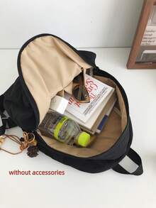 Mochila de unicolor minimalista, mochila de nylon arrugado con un solo bolsillo delantero, para escuela, uso diario, compras y salidas casuales - Multicolor - Ver 7