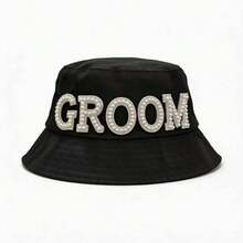 1pc Black Groom Bucket Hat, Pearl & Rhinestone Letter Decor Sun Protection Hat, Suitable For Groom Bachelor Party, Wedding, Honeymoon And Wedding Photography - View 8