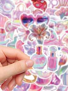 50 piezas de pegatinas holográficas en tonos pastel, calcomanías de dibujos animados, adecuadas para scrapbooking, portátil, equipaje, guitarra, botella de agua, funda de teléfono, manualidades, útiles escolares y vuelta al colegio - Fresco y limpio - Ver 2