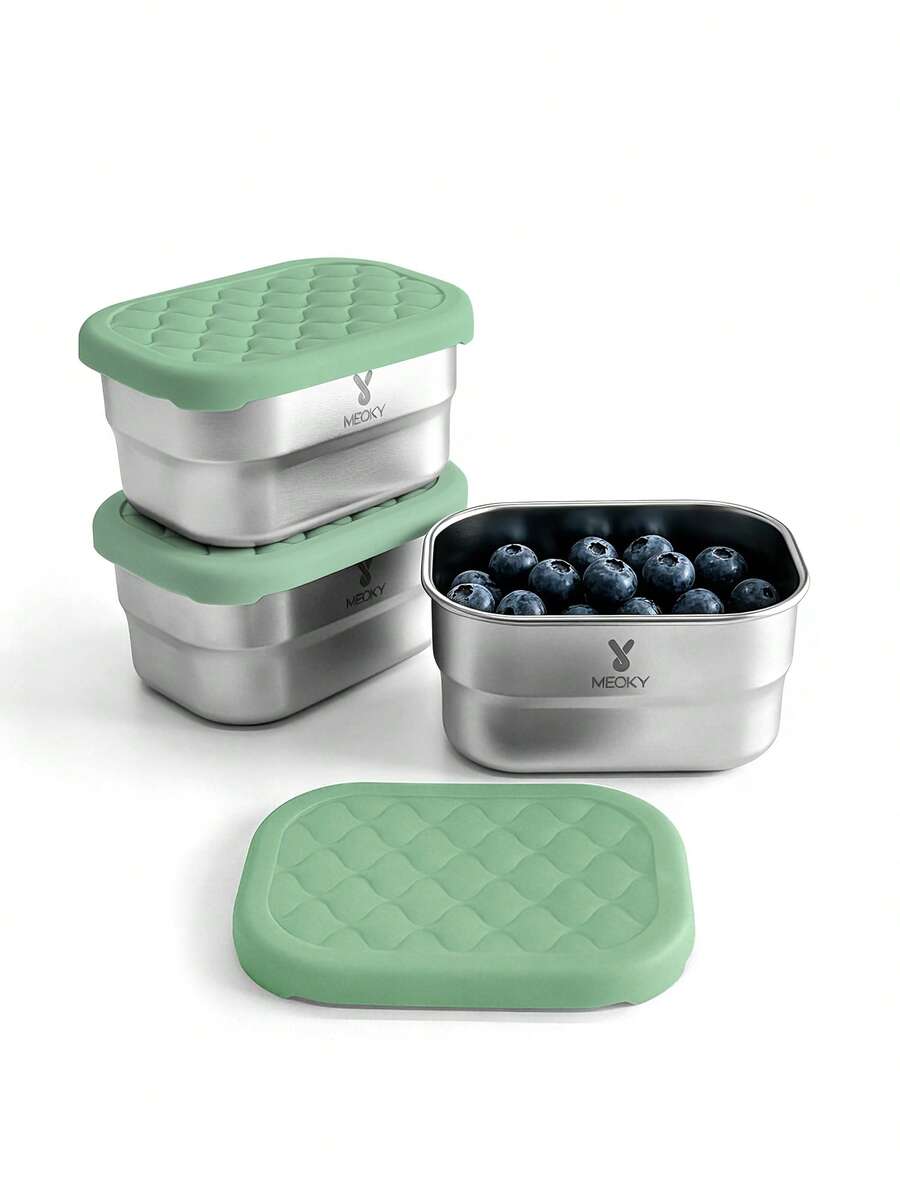 Meoky 3pcs 8oz Stainless Steel Snack Containers With Silicone Lids, Leak-Proof Small Food Storage Boxes, Reusable Metal Lunch Boxes For Snacks, Meal Prep, Travel & Picnic