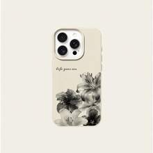 1pc TPU Material Ink Wash Lily Inspirational Pattern Phone Case Compatible With IPhone 17 Pro Max/17/16 Pro Max/15/13/12/11/ S20 FE/A15/S24/A55/ Note 11/Note 12/Note 13 Pro Full Coverage Shockproof Soft Shell Protective Cover - White - View 5