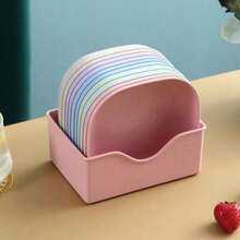 1/11pcs,Plastic Tableware Set Featuring 10 Plates And A Storage Stand; Suitable For Fruit, Snacks, And Breakfast. Durable, Shatter-Resistant, And Reusable-Ideal For The Kitchen, Camping, Picnics, And Family Gatherings. A Kitchen Essential. - Multicolor - View 5