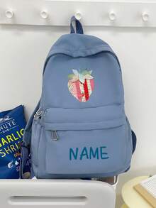 1 pieza Mochila personalizada y personalizada de gran capacidad, estampado de fresa simple y casual, cierre de cremallera de material de nailon, correas de hombro ajustables, portátil a mano, adecuada para la escuela, el transporte, las compras, los viajes al aire libre, el uso diario. Regalo de cumpleaños. - Multicolor - Ver 9