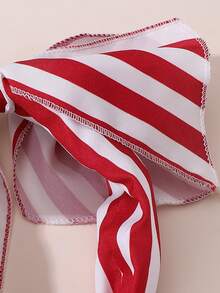 1pc Women's Fashionable Elegant Red & White Striped Print Bow Ribbon Rabbit Ear Wide Headband Knotted Fabric Hair Hoop, Suitable For Daily Casual Beach Vacation Decoration & Styling Hairband - Red - View 3