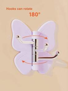 1pc Rotating Butterfly Triple Hook Adhesive Wall Mount Corner Storage Organizer For Bedroom Kitchen Bathroom Home Decor Space Saving Solution - Multicolor - View 4