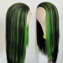 websterwigs Wig Lace Front Rambut Lurus Gradien Hijau Serat Sintetis Tahan Panas Transparan HD 13x4 untuk Wanita - MultiWarna - View 6