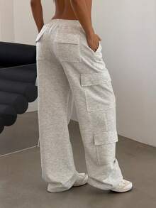 Minimalist Casual Pocket Sports Straight Leg Loose Daily Commute Women's Cargo Pants Fall - Grey - View 3