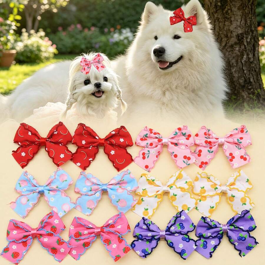 6/12pcs Pet Headwear Fruit Bow Hair Clip Yorkshire Teddy Cat Dog Cute Non Shedding Pet Beauty Accessories - Multicolor - View 1