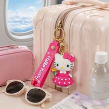 Miniso Sanrio Hello Kitty Figurine Keychain Holding Flower Bouquet Pink Dotted Dress Charm For Handbag Backpack Accessory Kawaii Aesthetic Gift - Pink - View 5