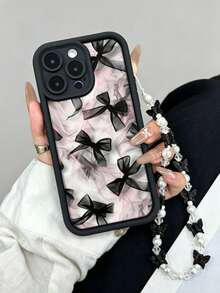 Bowknot Painted Grooved Black Anti-Drop Thickened Minimalist Fashion Phone Case With Bow Chain For IPhone 17/17 Pro/17 Pro Max/16/15 - Multicolor - View 1