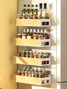 Magnetic No-Drill Refrigerator Storage Rack, Wall-Mounted Vertical Spice Rack, Strong Magnetic Easy Installation, Space-Saving Kitchen Storage Rack, Practical Home Accessory, Used For Storing Seasonings And Organizing Kitchen Countertop Space - White - View 4