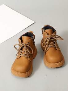 Kids Round Toe Retro Cargo Style Style Thick Sole Ankle Boots - Brown - View 4