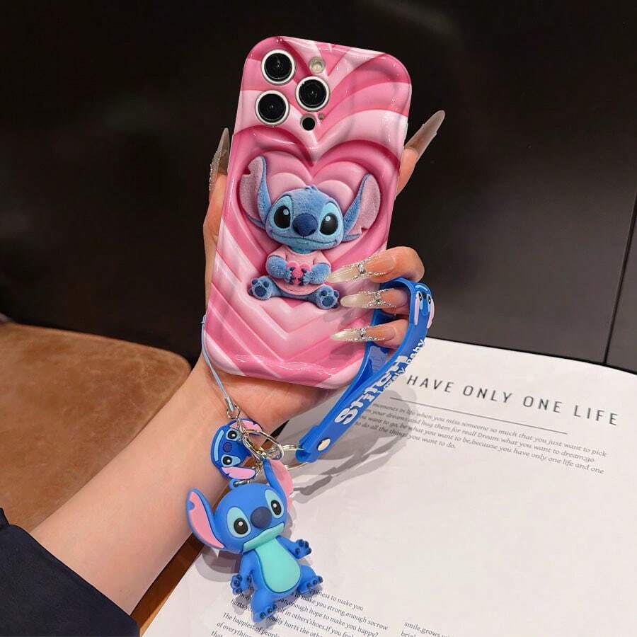 Disney Lilo And Stitch Phone Case : 3D Fluffy Pattern Border Protector Phone Soft Phone Case With A Free Cute Stitch Bracelet Chain Lanyard, Stitch, Lilo, Angel, For Apple 17 Promax 17 Pro 16 15 14 13 12 11 Pro Max XS Max X XR Soft Cover Summer Phone Case - 白色 - 查看 1