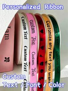 Cinta de satén personalizada con texto de 2/5/10/20 metros, 2 cm de ancho, blanca/rosa/roja/dorada, para manualidades DIY, decoración de bodas, fiesta/cumpleaños/bodas/aniversario, envoltura de regalos, cinta de regalo personalizada para vacaciones, cinta para flores, envoltura de pasteles, hacer lazos - Multicolor - Ver 1