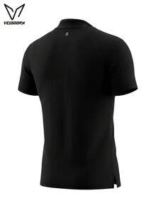 Veidoorn Men's Summer Half-Zip Stand Collar Breathable Short Sleeve Sports Top, Suitable For Cycling, Running, Gym Training, Basketball - Black - View 7