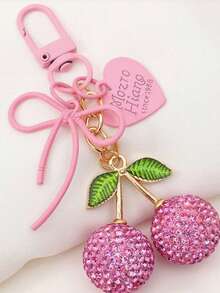 Vintage Red Rhinestone Cherry Key Chain, Bow & Heart Dual Pendant, Sweet Girl Style Bag Charm, Car Key Chain, Unique Delicate Gift For Best Friend Gifts For Mother, Father, Graduation, And Teacher - Multicolor - View 10