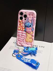 Disney Lilo And Stitch Phone Case : 3D Fluffy Pattern Border Protector Phone Soft Phone Case With A Free Cute Stitch Bracelet Chain Lanyard, Stitch, Lilo, Angel, For Apple 17 Promax 17 Pro 16 15 14 13 12 11 Pro Max XS Max X XR Soft Cover Summer Phone Case - White - View 5