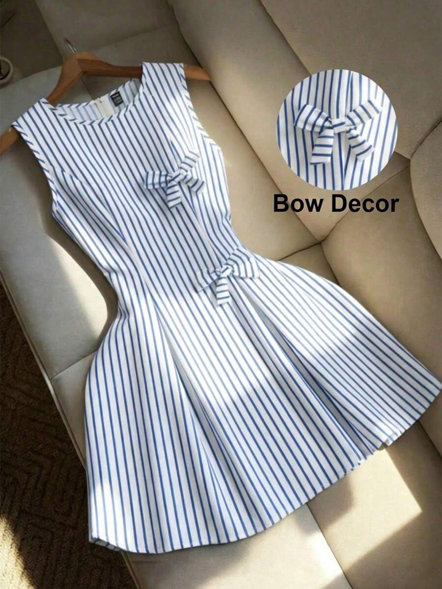 Women Midi Dresses - 藍白 - 查看 1