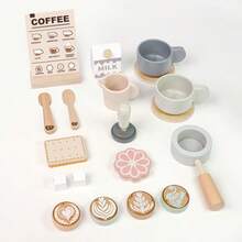 Wooden Coffee Machine Toy Kitchen, Barista Role Play Set, Includes Cups And Accessories - Multicolor - View 5