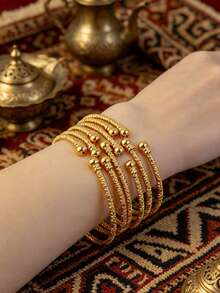 6pcs 3mm African Bangle Bracelets, Dubai Bangles And Bracelets, Colors, Gold, Middle Eastern, Wedding Jewelry, Gift - Yellow Gold - View 2