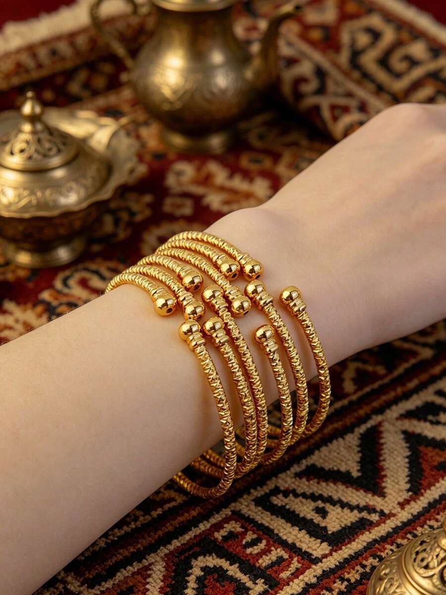 6pcs 3mm African Bangle Bracelets, Dubai Bangles And Bracelets, Colors, Gold, Middle Eastern, Wedding Jewelry, Gift
